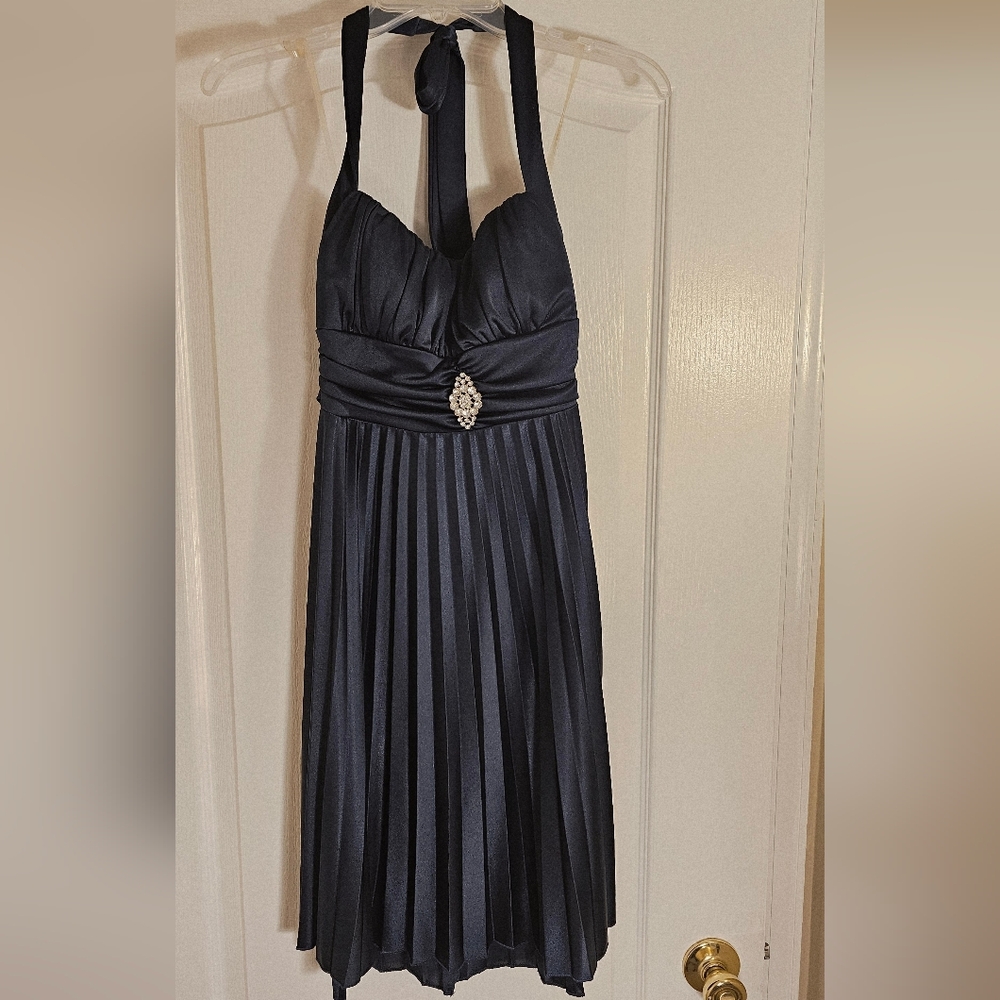 Speechless Navy Pleated Halter Dress
